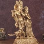 Pure Brass Radha Krishna with Peacock Idol 16" | Divine Love Sculpture | Intricate Craftsmanship | 9.44 kg Spiritual Elegance | Home Altar Decor Masterpiece